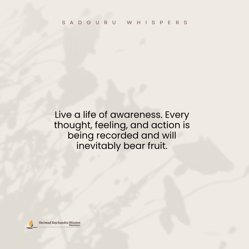 Live a life of awareness. Every thought, feeling, and action is being recorded and will inevitably bear fruit.