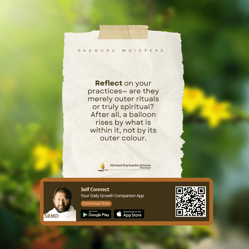 "Reflect on your practices— are they merely outer rituals or truly spiritual?After all, a balloon rises by what is within it, not by its outer colour."
