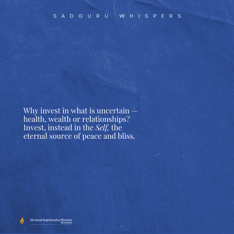 Why invest in what is uncertain — health, wealth or relationships? Invest, instead in the Self, the eternal source of peace and bliss.