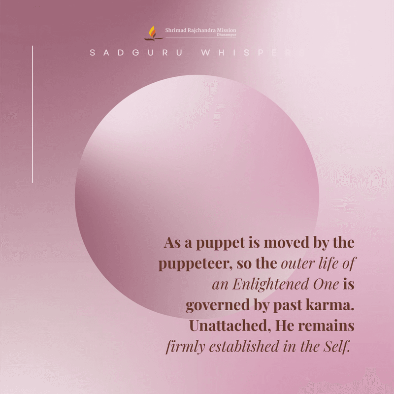 As a puppet is moved by the puppeteer, so the outer life of an Enlightened One is governed by past karma. Unattached, He remains firmly established in the Self.